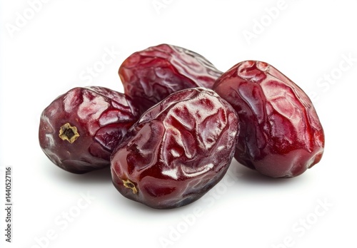 Four Glistening Red Dates on White Background photo