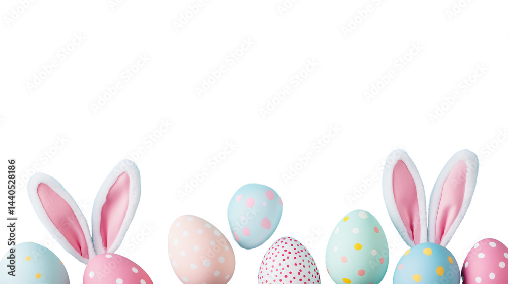 Vibrant Easter Eggs and Bunny Ears in Colorful Arrangement Vibrant Easter Eggs and Bunny Ears in Colorful Arrangement