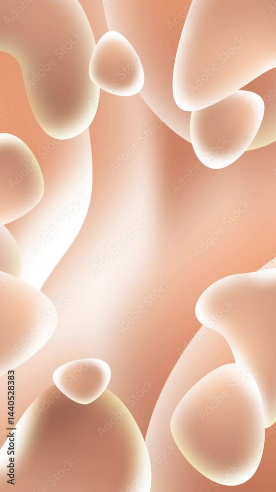 Flowing pastel liquid shapes motion background, abstract fluid forms wallpaper loop, orange and white gradients, organic animation of lava lamp style blobs, copy space.