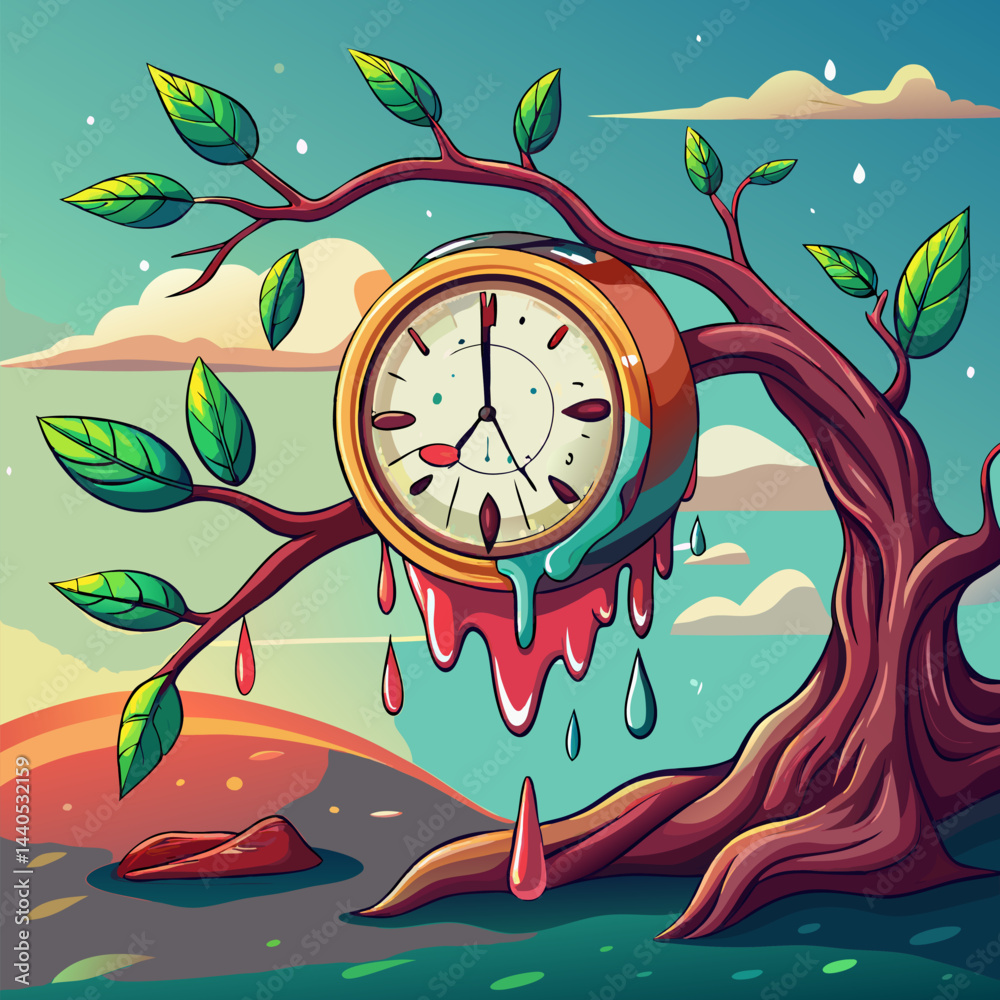 Fototapeta premium Floating Clock Melting Branch