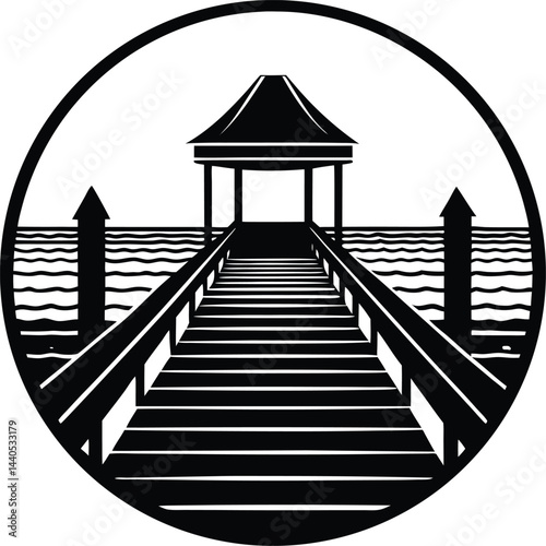 A wooden pier silhouette white background