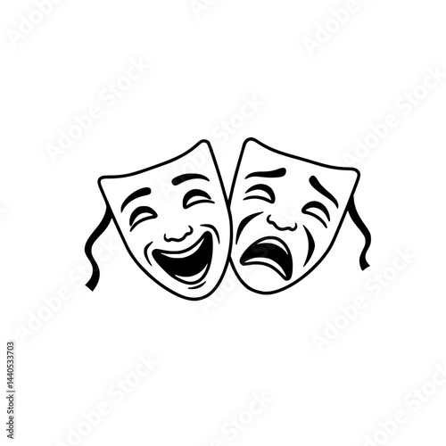Classic pair of comedy and tragedy masks, vector illustration. Theatrical art, stage performance, drama school, theatre colleges