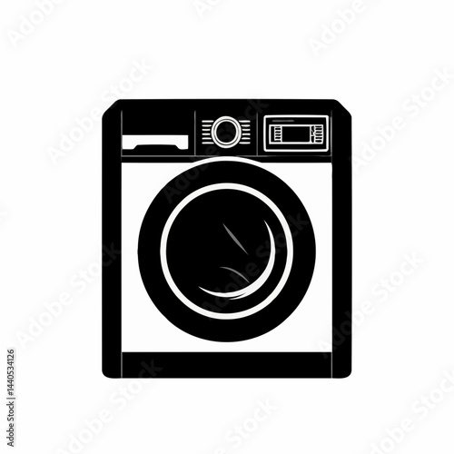 Washing machine icon in black and white design  