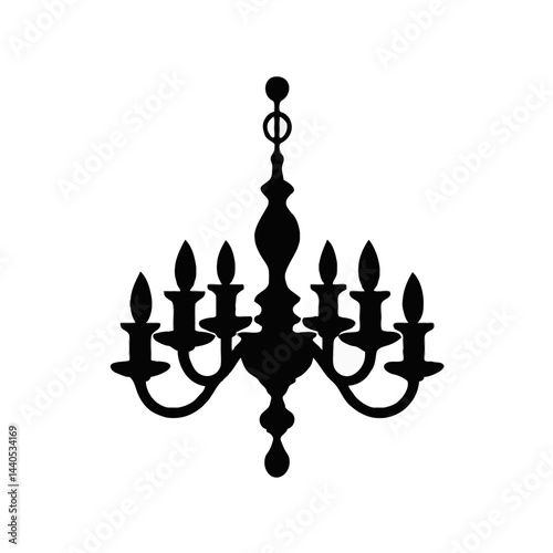 Elegant black chandelier silhouette on a white background  