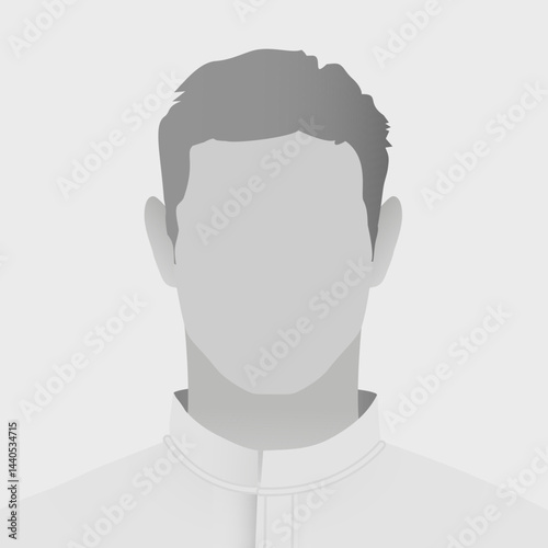 Monochrome avatar default photo placeholder illustration showing silhouette of unrecognizable male figure in minimalist style with neutral grey tones for anonymous profile representation