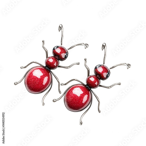 Two red ant decorations styled using rebg 277 on a white background