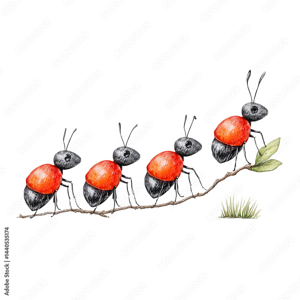 Four whical ants on a branch design element for rebg 280 project