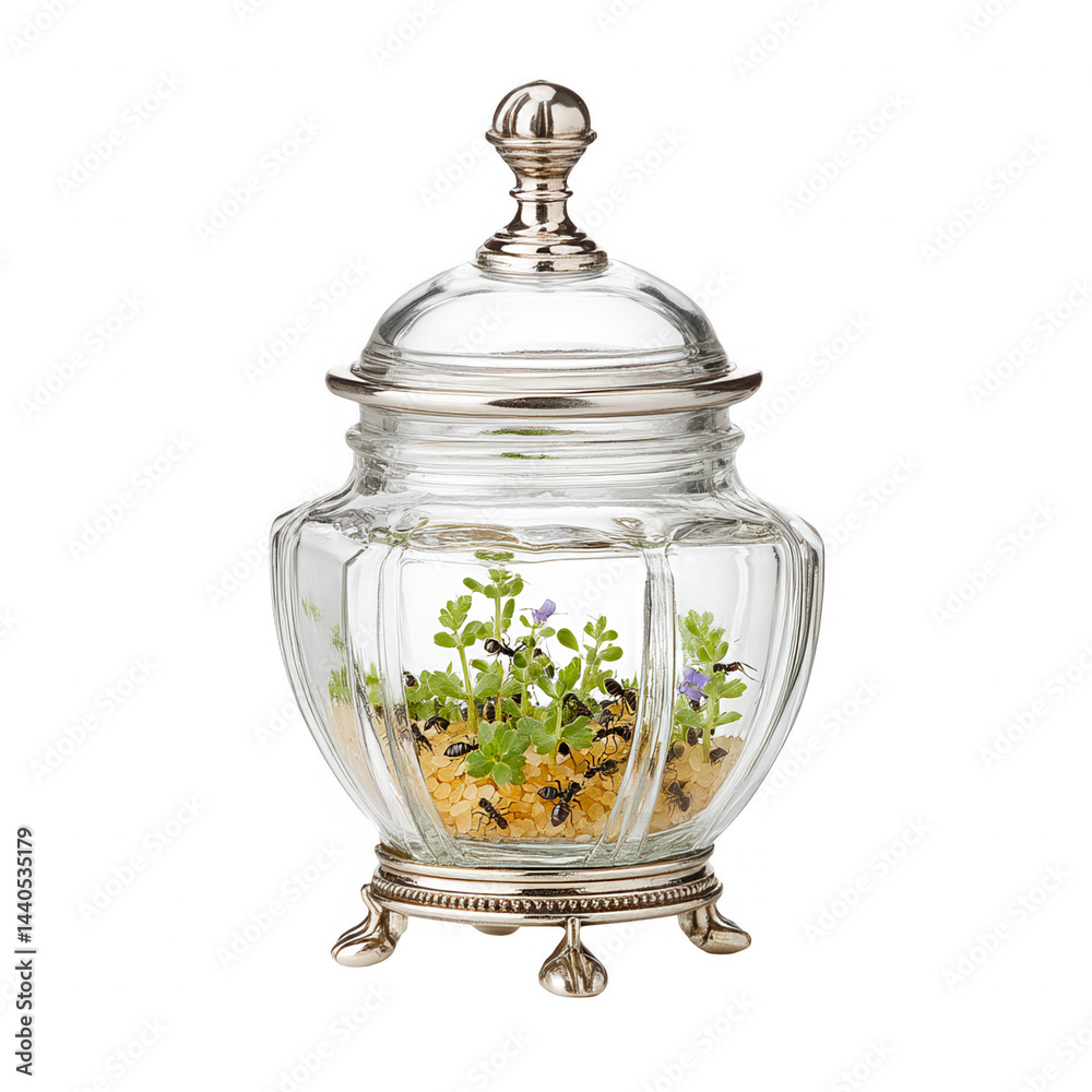 Ants create micro garden design in glass container for rebg 279 project