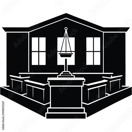 isolated courtroom interior design on white background