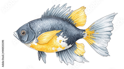 A beautiful digital illustration of a colorful reef fish for design.