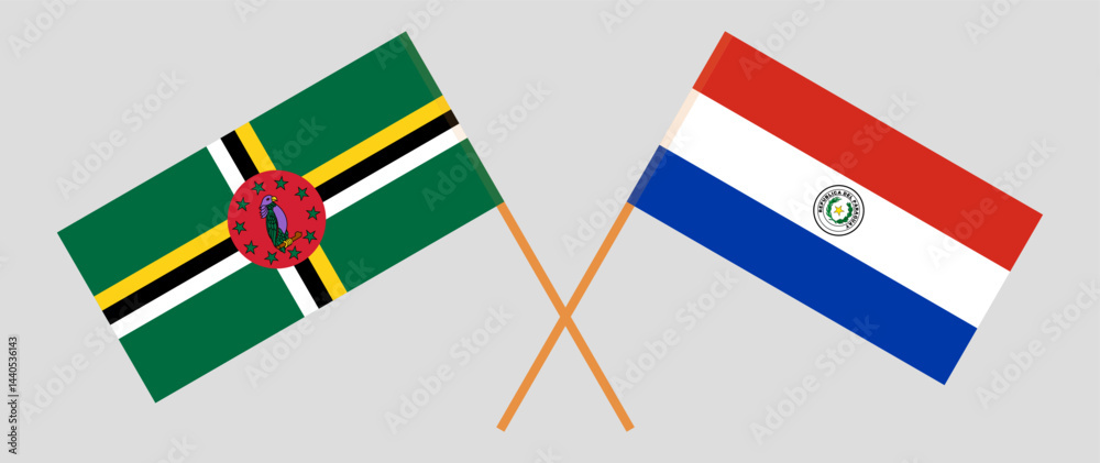 Crossed flags of Dominica and Republic of Paraguay. Official colors. Correct proportion. Vector illustration Crossed flags of Dominica and Republic of Paraguay. Official colors. Correct proportion. Vector illustration