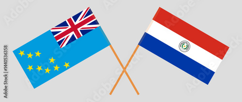 Crossed flags of Tuvalu and Republic of Paraguay. Official colors. Correct proportion