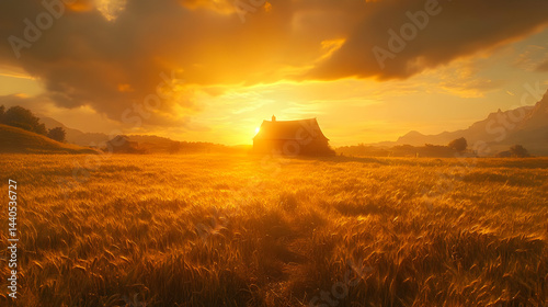 Golden Hour Farm House - Realistic Image