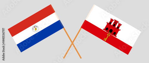 Crossed flags of Republic of Paraguay and Gibraltar. Official colors. Correct proportion. Vector illustration