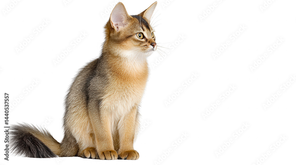 Beautiful brown Somali cat is attentively posing using rebg 326 edit.