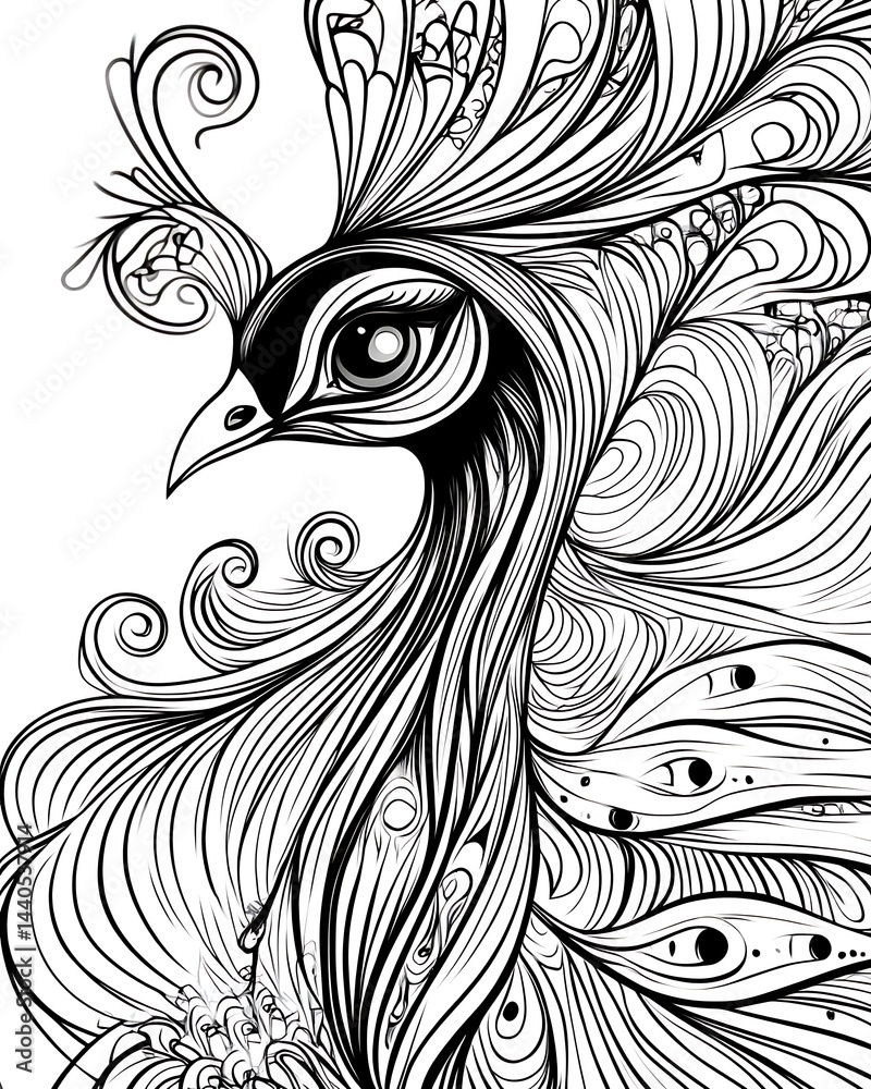 Ornate Peacock Line Art. (2) Ornate Peacock Line Art. (2)