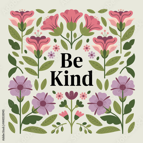 Be kind floral art print kindness quote flower illustration positive message home decor wall art design ,illustration design for t-shirt