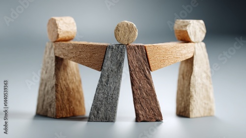 Two wooden figures standing together representing collaboration in diversified asset allocation and financial strategies