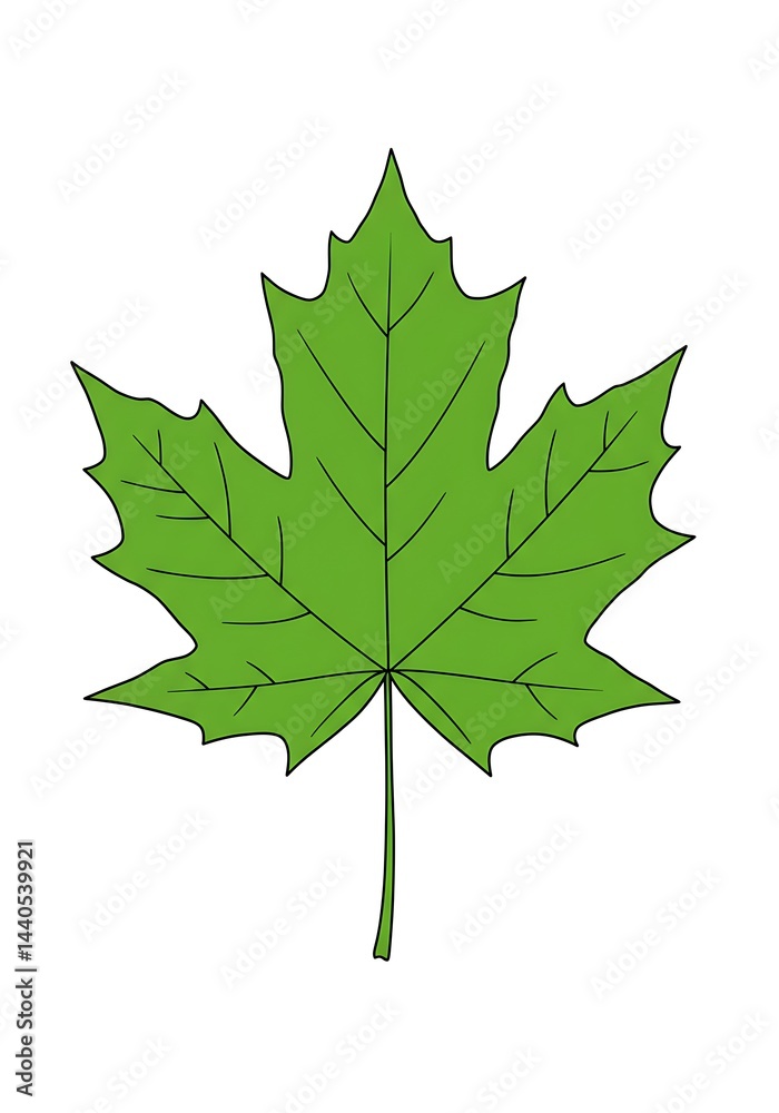 Fototapeta premium Green Maple Leaf Illustration Isolated on White Background