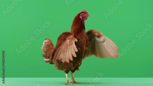 Energetic Hen Flapping Wings on Green Screen 