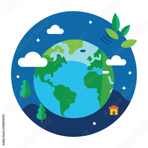 green planet earth with leaves  vector illustration