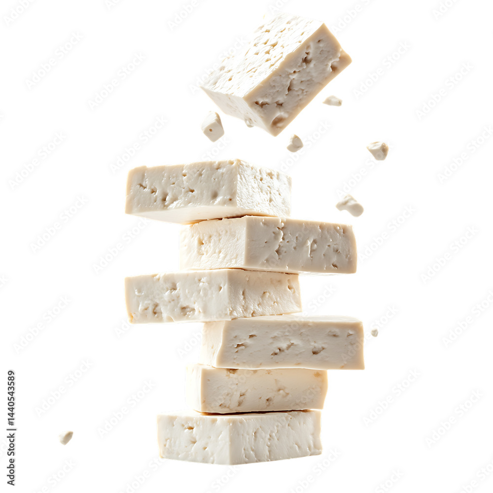 Fototapeta premium Tofu with half slices falling png