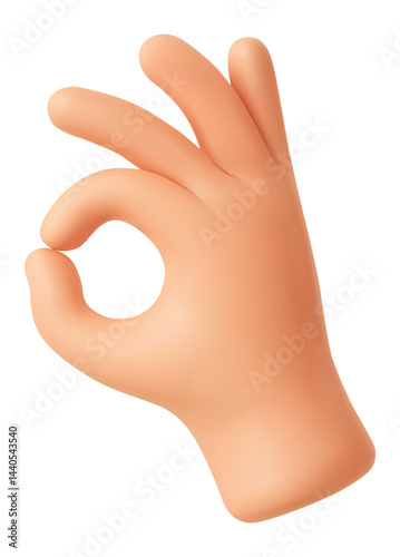 3D OK hand 3D sign. Emoji hand gesture with ok fingers of man white skin. agreement positivity success concept. Okay emoticon in smooth soft 3D style vector isolated icon