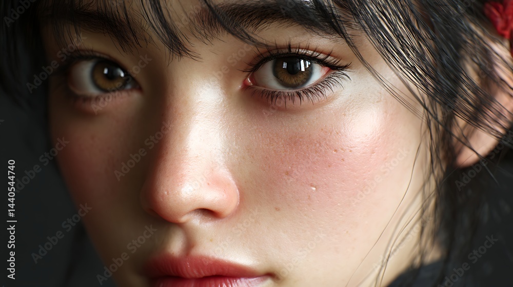 Fototapeta premium 繊細な肌質が際立つ女性の超接写ポートレート