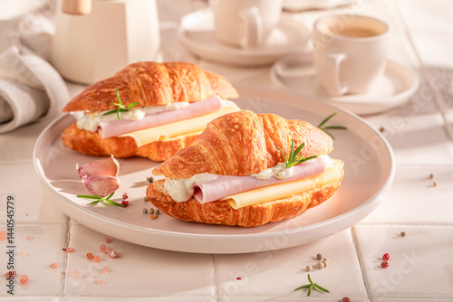 Obraz na płótnie Golden and fresh french croissant made of puff pastry. w salonie
