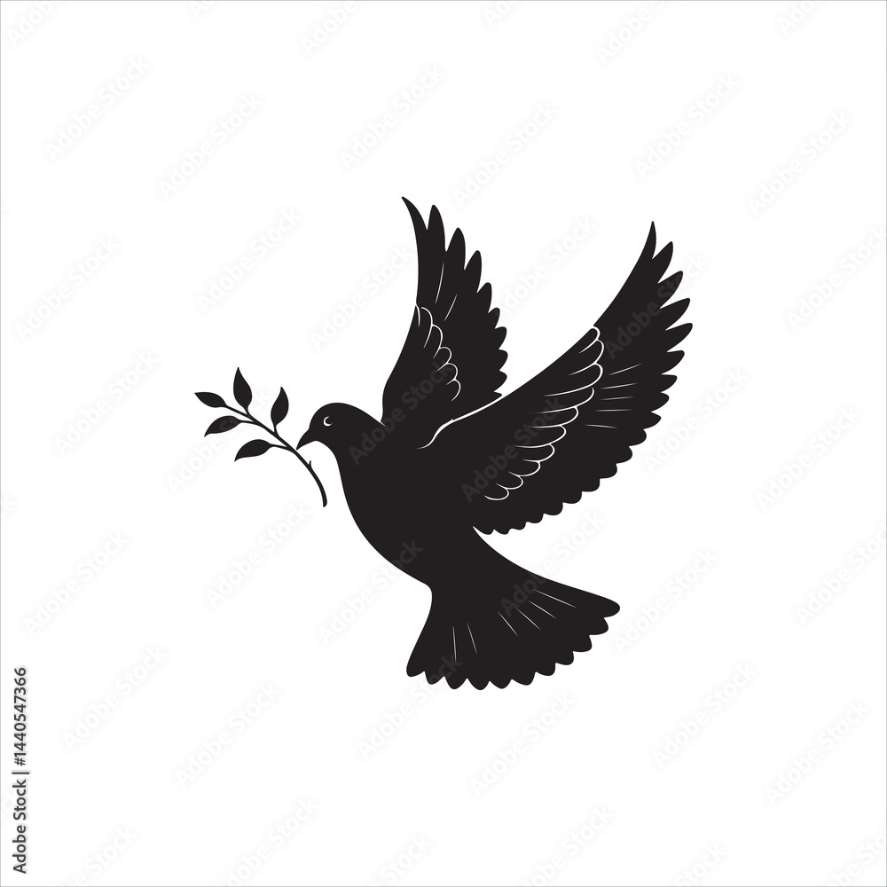 Obraz premium Elegant Dove Silhouette with Olive Branch Clip Art