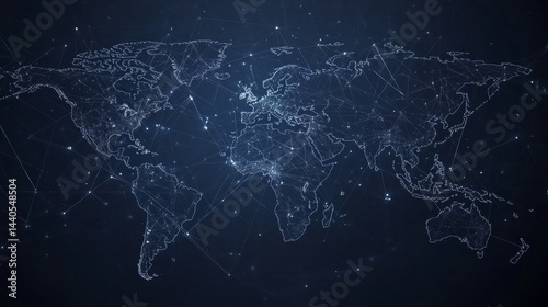 Global connectivity across continents digital world map graphical representation technological environment aerial view networking concept