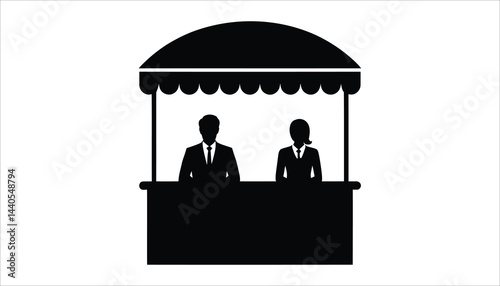 Market Stall Silhouette Vector Selling Booth People Talking Icon Art