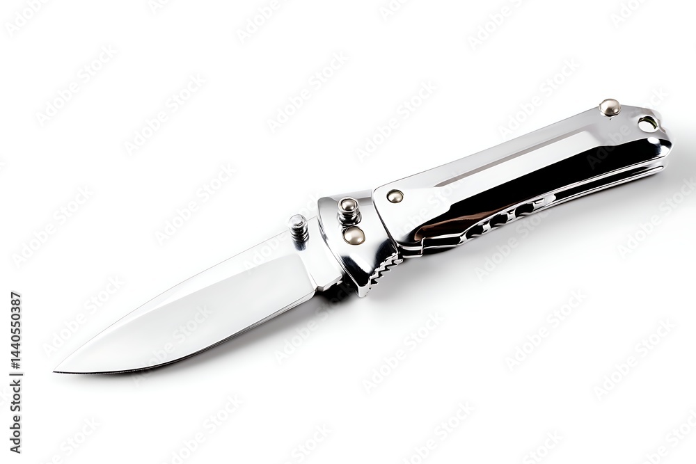 Utility knife from top view, isolated on pure white infinite background, no shadows, studio photography Utility knife from top view, isolated on pure white infinite background, no shadows, studio photography