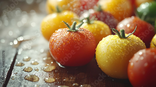 Close Up Photo of Red and Yellow Tomatoes with Water Droplets
