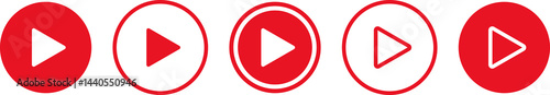 Play video red button icon, sign isolated on white background. Trendy circle play button icon in flat style. Radio symbol, video player, arrow.