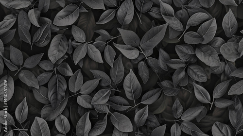 Closeup of subtle black leaf texture with variations, ideal for modern artistic backgrounds, banners, and creative presentations.

