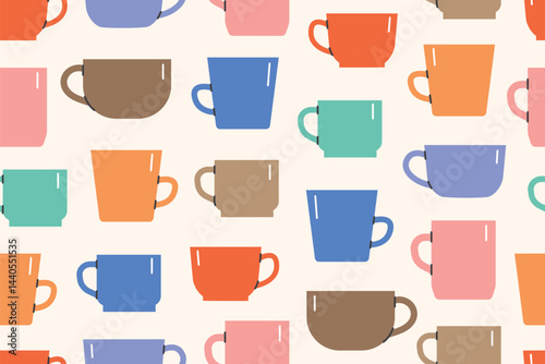 seamless pattern of different coffee, tea cups, great for wrapping, textile, wallpaper, greeting card- vector illustration