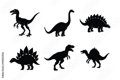 A set of dinosaur silhouette vector art illustration
