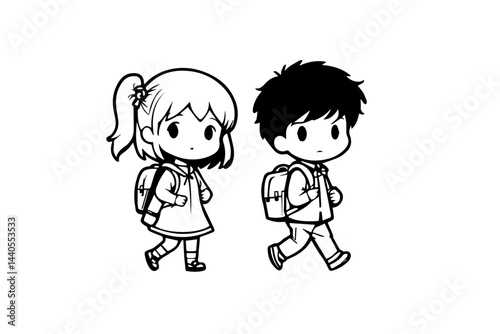 a young boy and girl going to school . back to school concept