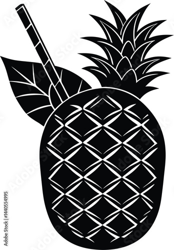 A pineapple cocktail silhouette white background