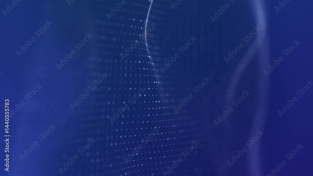 Abstract blue presentation background, dots and particles network, blurred forms and shapes, animated digital backdrop, copy space