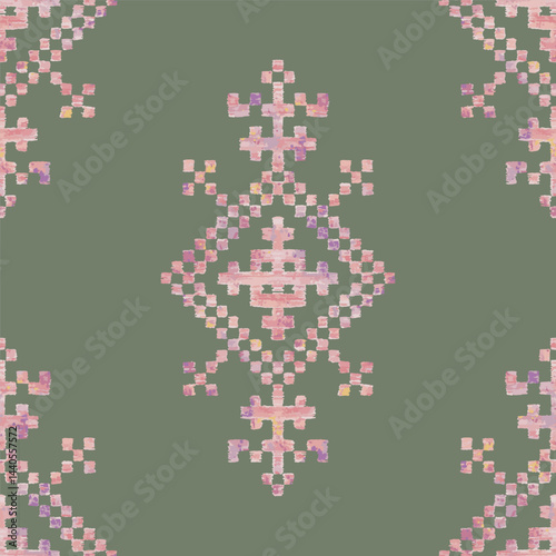 Ethnic tribal background. Seamless tribal pattern. Folk embroidery, traditional geometric ornament. Design for fabric, textile, print, rug etc.