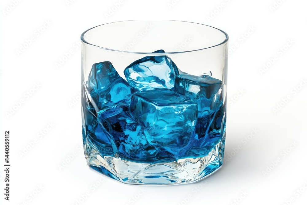 Blue liquid with ice cubes in a short glass Blue liquid with ice cubes in a short glass
