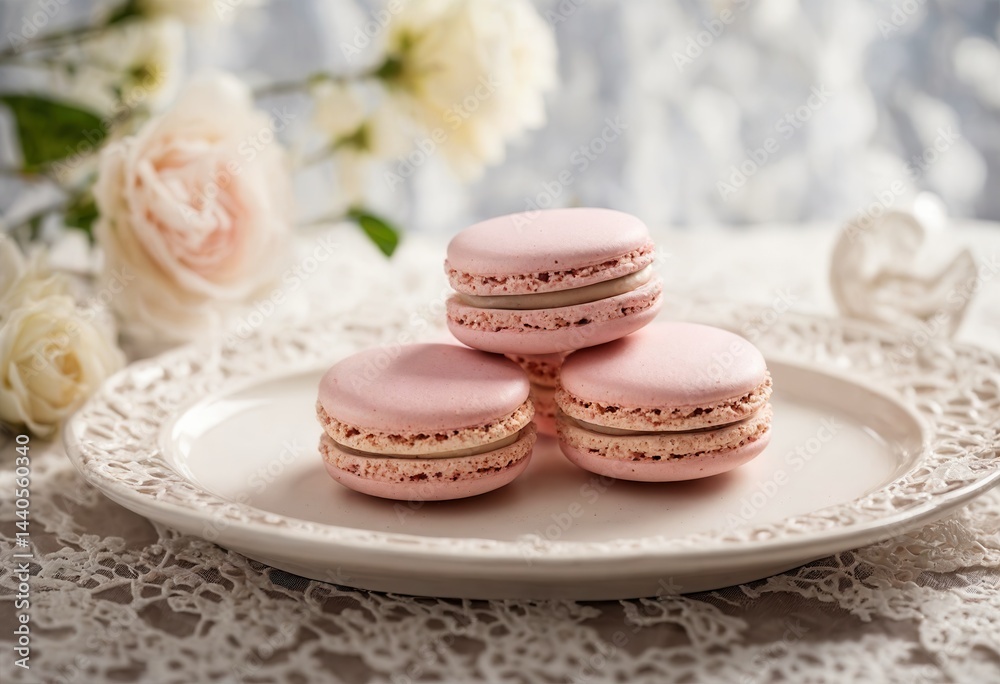 Fototapeta premium Pink Macarons on a Decorative Plate