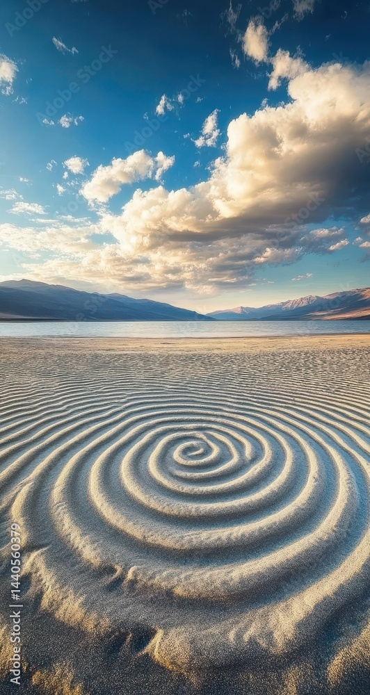 Naklejka premium Serene spiral sand design on a tranquil beach
