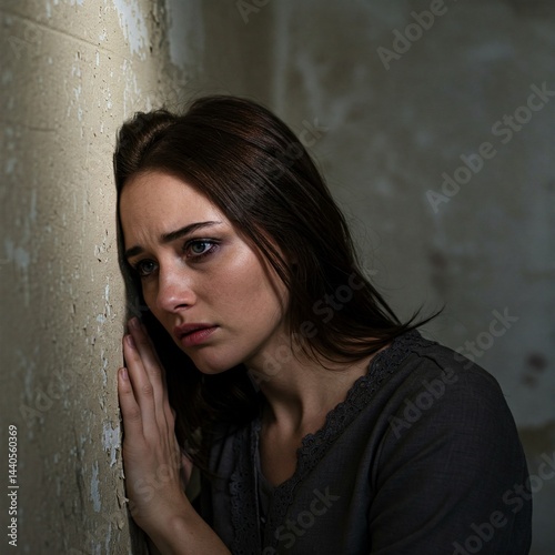 desperate young woman against a wall
