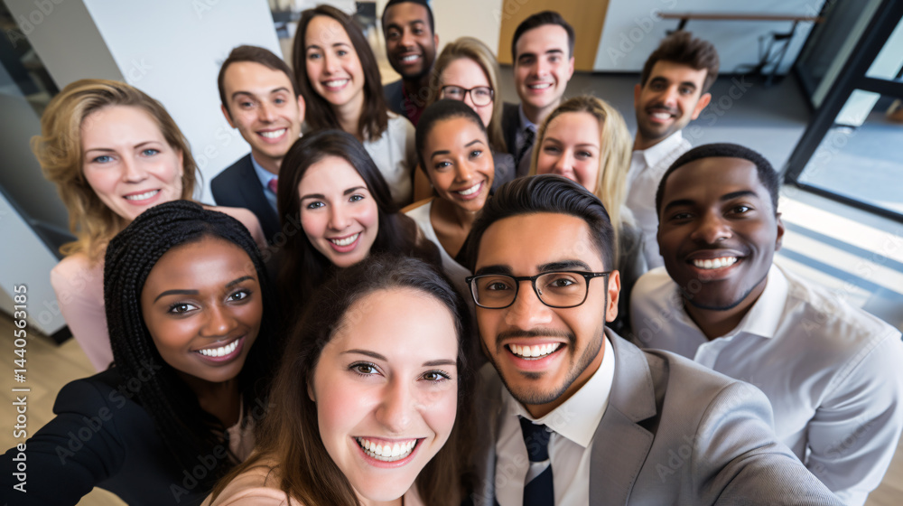 Successful multi-ethnic business team smiling and taking a selfie in a modern office. Professional, diverse, and united colleagues showcasing teamwork and success.
Successful multi-ethnic business team smiling and taking a selfie in a modern office. Professional, diverse, and united colleagues showcasing teamwork and success.