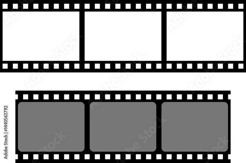 Grunge film strips collection. Old retro cinema movie strip video recording.