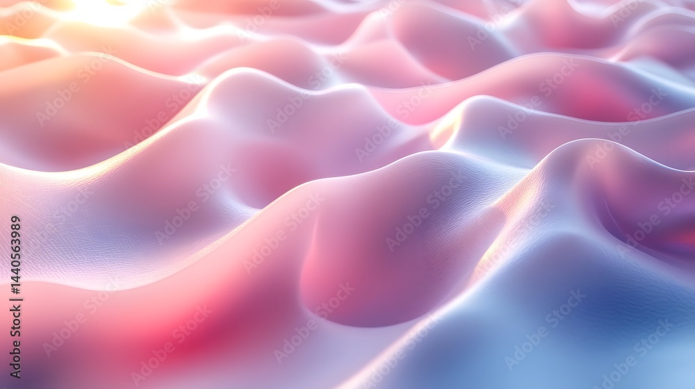 Fototapeta premium Gentle Rose and Blue Gradient Forming Smooth, Soft, Wavy Terrain, Ideal for Elegant Backgrounds and Textures