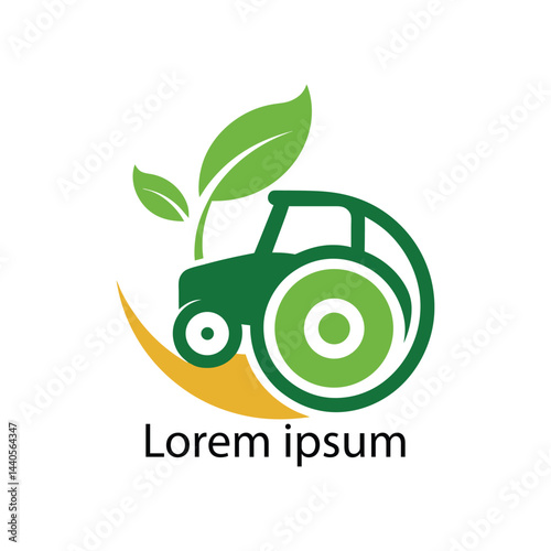 Agriculture tractor with leaf green logo icons vector illustration